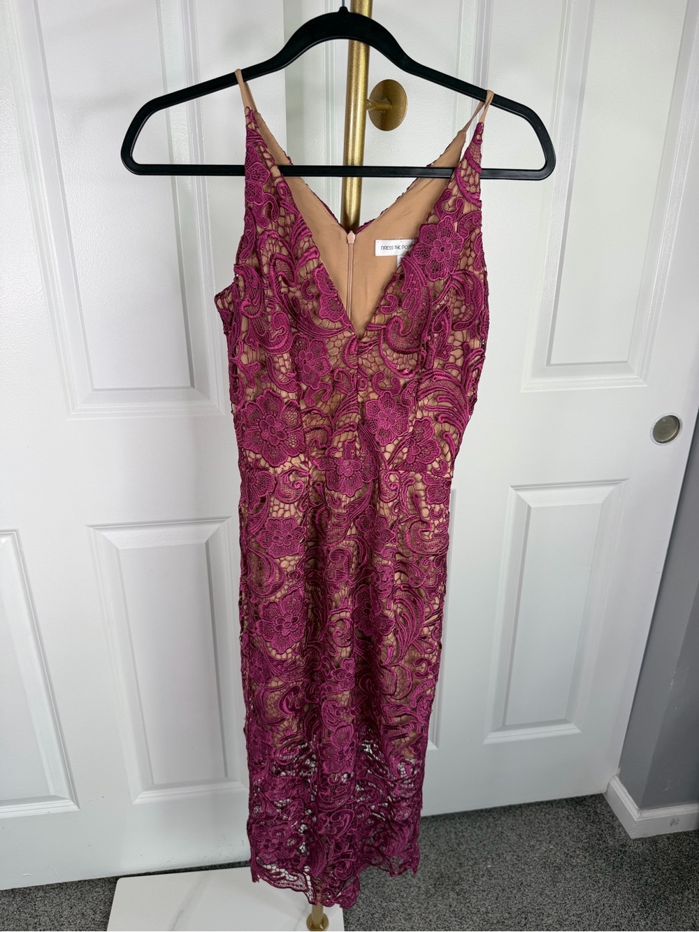 Dress the Population Lace Midi Cocktail Dress XS Plum Floral NWOT Wedding Guest - Picture 2 of 11